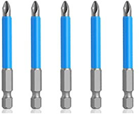 5 Pcs 65mm Screwdriver Bit Set, PH2 Impact Screwdriver Driver Bits, 1/4 Hex Shank, Anti Slip Phillips Cross Head Drill Bits for Electric Hand Screwdrivers