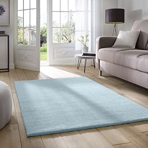 Taracarpet Supersoft kurzflor Teppich Fiona Wohnzimmer Schlafzimmer Kinderzimmer Flur Läufer waschbar rutschfest Uni hellblau 120x170 cm