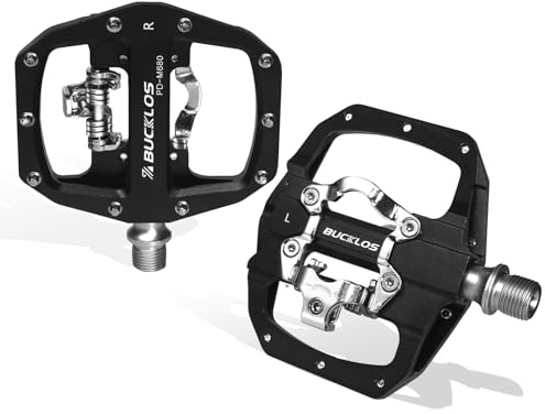 BUCKLOS SPD Pedale PD-M680 MTB Mountainbike Clip in zweiseitige Pedale – Rennrad, Spinbike, flaches und klemmloses versiegeltes Lager, Fahrradpedal, kompatibel mit Shimano SPD Stollen (9/16 Zoll,