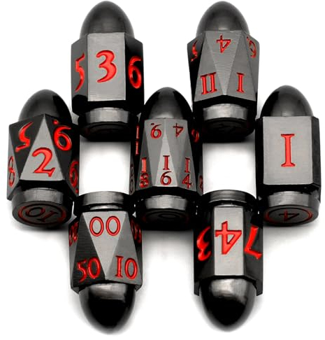 DND Würfelset for Dungeons and Dragons, ZHOORQI Bullet Metall Würfel, D&D Polyedrische Würfel Set für Rollenspiele, The DND Dice Set for Table Games(7-Gun Red)