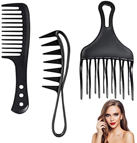3pcs Wide Tooth Comb,Large Tooth Combs Wide Tooth Curl Comb Shark Teeth Hair Hairstyle Tool for Curly Wet Dry Barber Wavy Thick Hair Wigs Barber Salon, Women Men (black,size:3pcs)