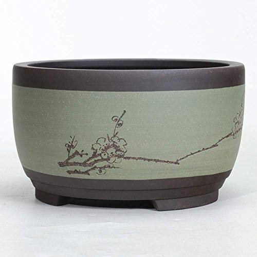 Bonsai Green Plant Pot Purple Sand Flower Pot Drum-shaped Chinese Style Ventilation Basin Large Antique Bonsai Pots Clivia Flower Pots Extra Large Chinese Style Indoor Orchid planter beautiful scenery