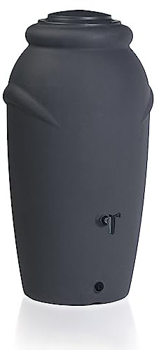 Serbatoio per Acqua Piovana Aquacan 210L | 56x59,9x118,3 cm | 2 Punti di Attacco | Incluso Inserto per Fiori Rubinetto e Sistema di Raccolta Acqua | Cisterna da Giardino | Colore Nero Design Moderno