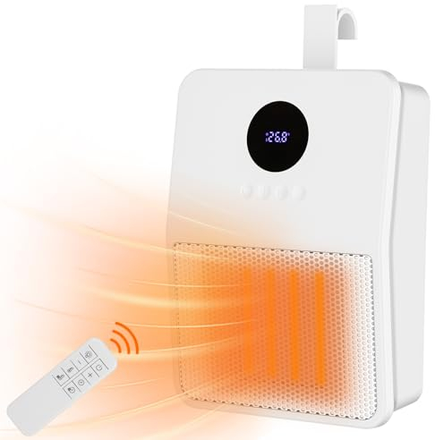 Dreamhigh® Termoventilatore ceramico 1500W, montaggio a parete, telecomando, 3 impostazioni di temperatura, aggancio o sospensione a parete per camera da letto/bagno