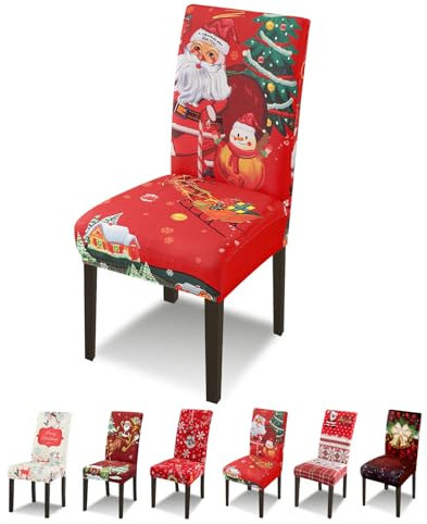 Lydevo Xmas Weihnachtlich Stuhlhussen 4er Set Stretch Stuhlhussen für Esszimmerstühle Stuhlhussen für Schwingstühle Waschbarer Abnehmbarer Stuhlbezug für Weihnachtliche Festival Christmas,Xmas Yeti
