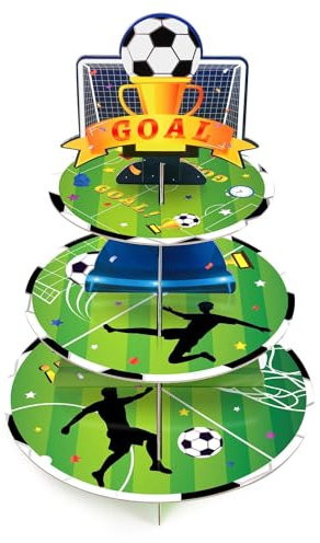 WERNNSAI 3-Tier Soccer Cupcake Stand Sports Theme Party Supplies Decor