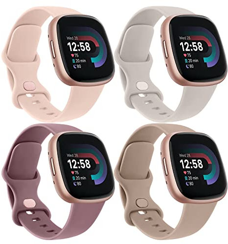 Vancle 4Pack für Fitbit Versa 4 Armband Damen Herren,Silikon Sport Ersatzarmbänder für Fitbit Versa 3 Armband/Fitbit Sense 2 Armband/Fitbit Sense Armband (L, Rosa/Starlight/Milchtee/Violett)