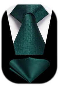 HISDERN Krawatten Grün Herren Hochzeit Krawatte mit Einstecktuch Klassisch Business Krawatte & Taschentuch Set