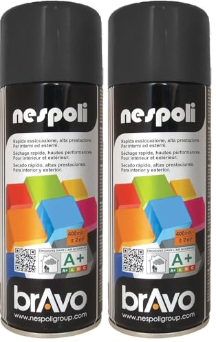 NESPOLI Aérosol peinture professionnelle noir brillant 400 ml (Lot de 2)