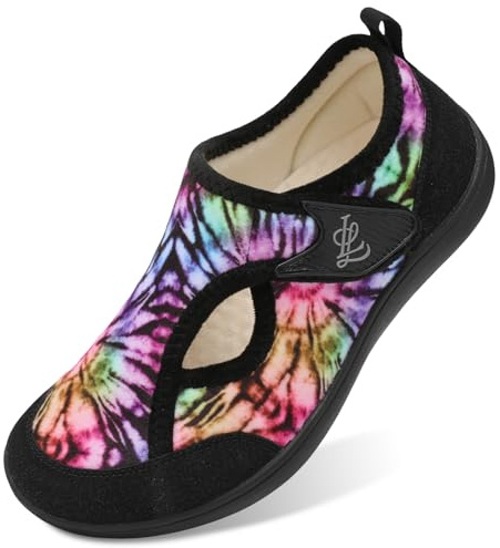 LeIsfIt Womens Slippers Wide Diabetic Shoes Adjustable Arthritis Edema House Shoes Indoor Outdoor Slippers MutiBlack Size 8