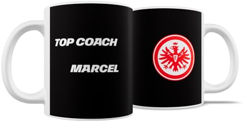 WandMagie Eintracht Frankfurt Fanartikel mit Name personalisiert I Weiße Kaffeetasse SGE (0,3l) Top Coach mit Frankfurt Logo I Geschenk für Fußballfans