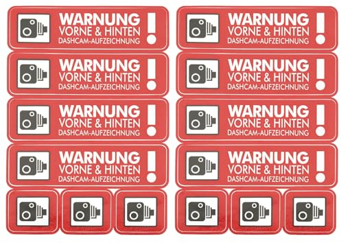 VGOL Aufkleber für Dashcam-Aufnahmen, 35 mm x 130 mm/35 mm x 40 mm, für Auto, Van, LKW, Taxi, Mini-Bus, Kamera, Sicherheitsaufkleber, rot, 2 Stück