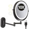 REWIS 8-Zoll-Wand-Make-up-Kosmetikspiegel mit doppelseitiger LED-Beleuchtung und 3-Farben-Dimmung, USB-Aufladung, 10-Fach vergrößernder Kosmetikspiegel, HD-Rasierspiegel,Schwarz