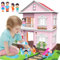 deAO Doll House to Build, Dollhouse Pink, Play Doll House with Map,& Dolls Accessories Dolls House Garden Princess House Girls Christmas Birthday Gifts (First Edition)