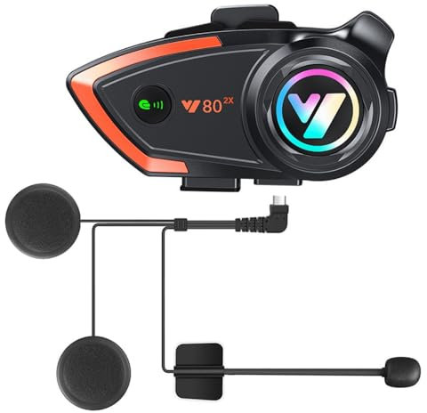 OBEST Citofono Casco Moto, Cuffie Moto con Bluetooth 5.3 HD Qualità del Suono RGB luce, Supporto di Due Persone Interfono/Adattare Bluetooth Normale Citofono Auricolare Moto