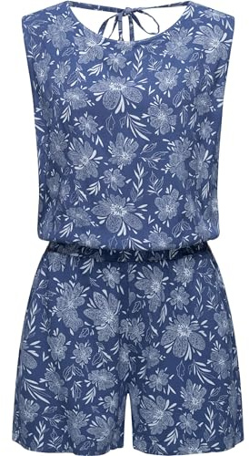 Ragwear Damen kurzer Jumpsuit Einteiler mit Rückenausschnitt Overall in Blumenoptik Zella Indigo Blue Gr. M