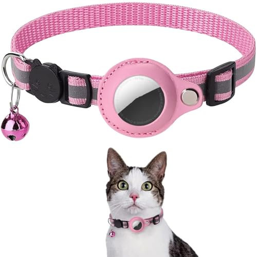 Collier AirTag pour Chat – Anti-Étranglement, Étui Sécurisé Compatible Apple AirTag – pour Chats, Chatons et Petits Animaux – AirTag Chat Vendu séparément (Rose)