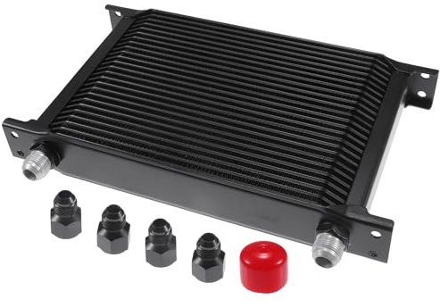 Partuto Enfriador De Aceite De Transmisión Negro 1Pc Universal Aluminio | Universal, Aleación De Aluminio, Negro, 33X18X5Cm, Adaptadores 6An/8An, Para Vehículos Recreativos, Camiones, Furgonetas