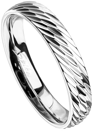 Piersando Damen Herren Band Ring Edelstahl mit Rillen Bandring Ehering Partnerring Verlobungsring Fingerring Schmuck Silber Größe 58 (18.5)