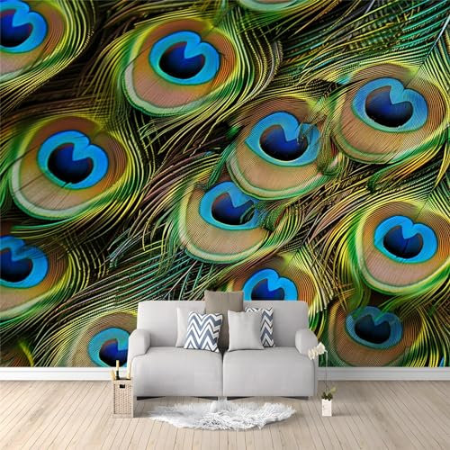 Fototapete Pfauenfeder -Wanddeko, Wandbild, Wandtapete - Hochwertige Wanddekoration - 350 x 256 cm Vlies Tapete Wohnzimmer Schlafzimmer