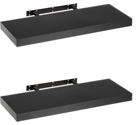 LOLAhome - Set de 2 Baldas Flotantes para Pared de Madera Negras de 60x23 cm, 2 Estanterías de Pared Resistentes y Decorativas sin Agujeros Visibles para Salón, Cocina, Oficina o Dormitorio
