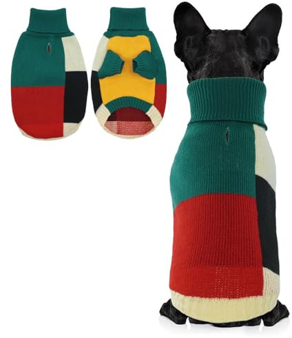 Hjumarayan Hundepullover - Vintage Hundepullover Kleine Hunde mit Geschirr Loch Farbblockierung Hunde Pullover Kleine Hund Rollkragen Pullover Hund mit Beinen Warm Hundepulli, Grün S