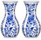 Kleine Blaue und Weiße Vase, 2er Set 15CM Keramik Blumenvase, Retro Chinoiserie Vase für Frische Getrocknete Seidenblumen Tischdeko Wohnzimmer Bücherregal Heimdeko, Floral Glasiert