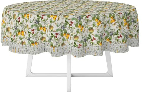 HOME ZEN HOUSEHOLD LINEN Tischdecke aus Kunststoff, waschbar, PVC, wasserdicht, kunststoffbeschichtet, bedruckt, TNT, glänzend, mit Fransen, (Ø 160 cm, rund, Obst gemischt)