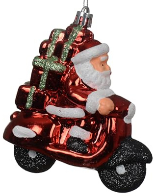 Christbaumschmuck Kunststoff 10cm - Weihnachtsmann auf Roller Figur zum Aufhängen - bruchfest - Weihnachtsbaum Anhänger für Weihnachten - Christbaumanhänger & Weihnachtsbaumschmuck - Santa Claus Rot