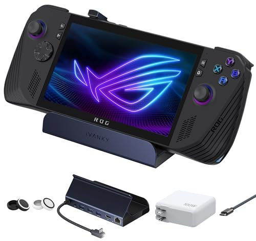 iVANKY ROG Ally Dock 8 en 1 con cargador PD de 100 W, Steam Deck/Legion Go Docking Station con HDMI 2.0 4K @ 144 Hz, 3 puertos USB-A 3.0, carga USB-C de 100 W, 1 Gbps Ethernet