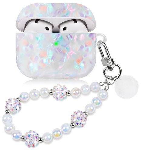 Kompatibel mit AirPods 4 Hülle Schutzhülle und Haut Case für AirPods 4 Gen Voller Schutz Schutzhülle mit Perle Lanyard für Mädchen mit Perle Lanyard