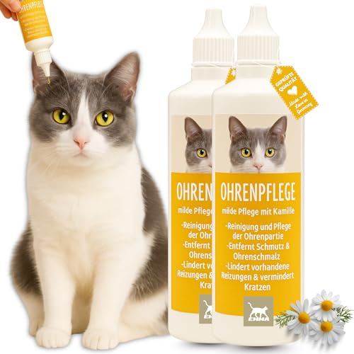 EMMA Ohrentropfen Katze & Hund 2×100 ml – Ohrreiniger mit Kamille | Ohrreiniger mit Kamille für Hund und Katze im Doppelpack