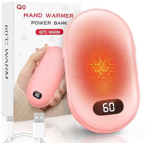 Ledeak Hand Warmer Rechargeable, 6000mAh Electric Hand Warmer Reusable, Digital Display Portable Pocket Heater, 8 Hrs Long Lasting Mini HandWarmer for Hiking, Golf, Hunting, Camping, Skiing (Pink)