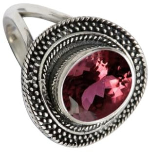 SILVERNROCK Rosa Turmalin Lab Grown Ring aus massivem 925er Sterlingsilber, Steinbandring, handgefertigt, für Herren und Damen, Schmuck ERG1085AR_51 (16.2)