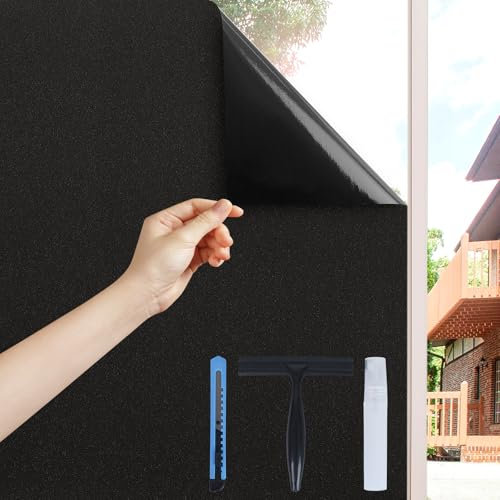 Volcanics Fensterfolie Blickdicht Schwarz 90 x 200 cm, Verdunklungsfolie statisch haftend, lichtdicht Sichtschutzfolie, Verdunkelungsfolie für Schlafzimmer Dachfenster