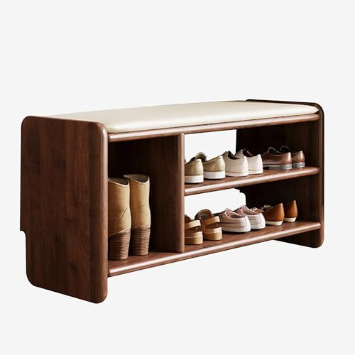 Panca Scarpiera Legno da Ingresso con Seduta Panca Portascarpe Panchina da Interno Panche Spogliatoio Panca Contenitore Camera da Letto Panca Imbottita per Corridoio Soggiorno(Walnut color,80cm/31.5in