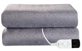 RUIANBAO Coperta termica,spegnimento automatico, 150 x 80 cm, display LED, protezione da surriscaldamento, coperta in pile, con timer di 12 ore e 3 livelli di calore, in lavatrice,Beige