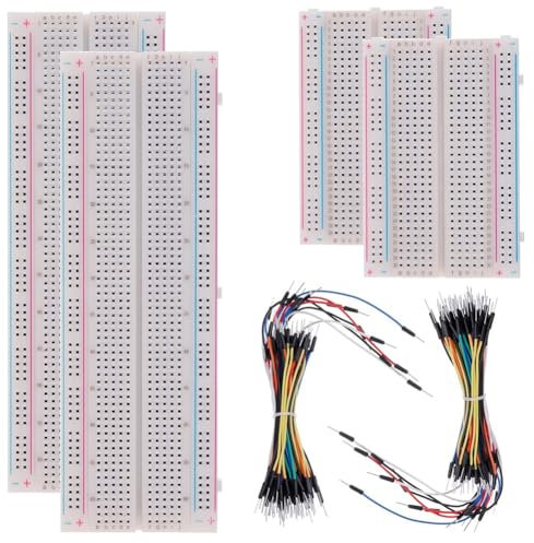 Steowsey Solderless Breadboard Kit 2 Pcs 830 Tie Points + 2Pcs 400 Tie Points + 2 Set 65Pcs Flexible Breadboard Jumper Wires