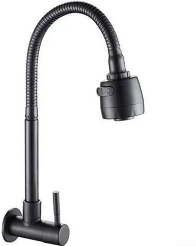 Rubinetto da cucina Rubinetto per lavello a parete con tubo flessibile Doppia modalità di spruzzo Acqua fredda in lega di zinco nera