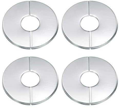 sourcing map 4pcs Wall Split Flange 0.87 (22mm) Stainless Steel Round Self-Adhesive Split Flange Pipe Cover Clip-on Escutcheon Collar for Floor Ceiling Bathroom Kitchen Toilet