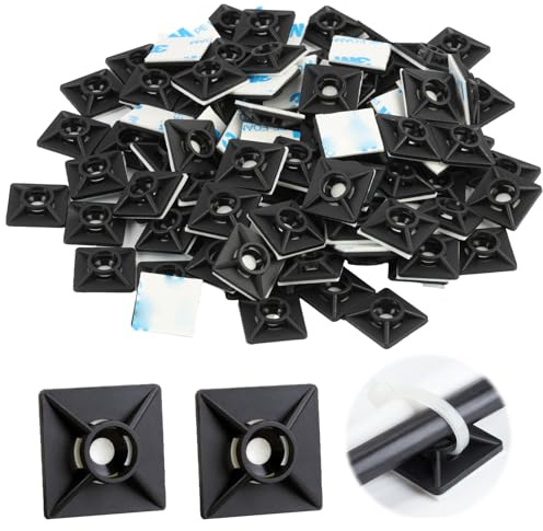 100 Stück Selbstklebende Kabelbinderhalter, 19mm x 19mm Montagesockel für Kabelbinder, Schraubsockel und Klebepads, Kabelhalter Set in Schwarz für Sichere Kabelorganisation，Sicher und dauerhaft