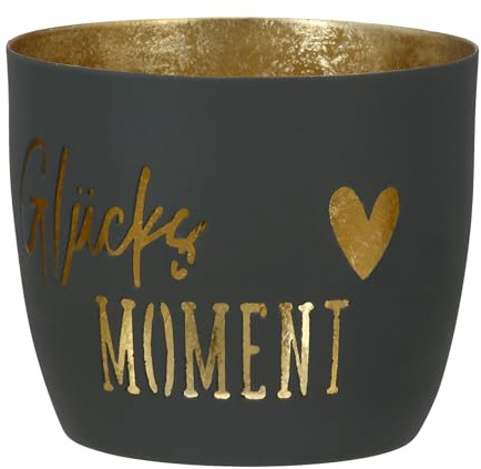Gilde Windlicht Glücksmoment 8.5 cm | Metall | Teelichthalter | (grau)
