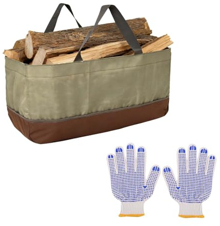 Bolsadetransportedeleñaduradera, 61 x 28 x 30 cm equipado con guantes,Bolsadetransportedeleñadegran capacidad,Bolsadetransportedeleña,Bolsa para transportar leña,para el transporte leña