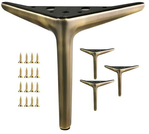 WATAOW 10-25cm Metall Möbelfüße 4 Stück, Dreieckige Füße Ersatz Kommodenbeine, Moderne DIY Sofa Schrank Beine mit Schrauben und Gummipads(Bronze,10cm/3.7)