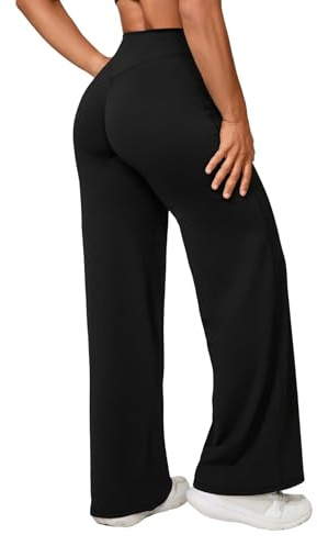 Odizli Yogahose Damen Lang High Waist Blickdicht Yoga Gym Sport Hose Pants Wide Leg Straight Leg Flared Scrunch Leggings Schlaghose Sporthose Sportleggings Jazzpants Gymnastikhose Tanzhose Schwarz S