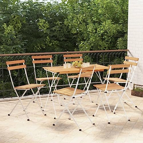 Tonture Bistrostühle 6er Set, klappbar, aus massivem Akazienholz geölt und robustem Stahl, 39x45x79 cm für Outdoor Dining, Balkon und Garten
