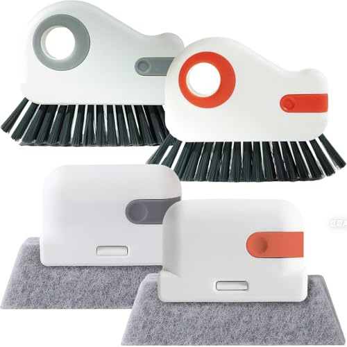 PIGIAOKA Window Groove Cleaning Brush Set, 4PCS Crevice Cleaning Brush with Small Dust Pan, Magic Window Track Cleaning Tools for Narrow Spaces Sliding Doors Track Car Interiors