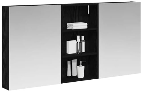 vidaXL Badezimmerschrank-Set 3 pcs 140 x 14,5 x 70 cm Holzwerkstoff, Badezimmer-Schrank, rechteckiger LED-Spiegel, moderner Wand-Organizer, praktischer Platzsparer