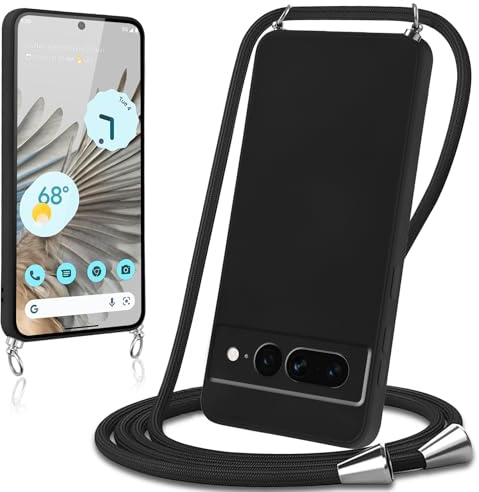 Knrlqim Coque avec Cordon pour Google Pixel 7 Pro 5G Collier Lanière Silicone Liquide Bumper Housse Réglable Téléphone Étui Portable Lanyard Case Cover Protection pour Google Pixel 7 Pro 5G 6,7,Noir