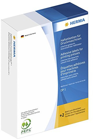 HERMA 2930 Haftetiketten für Druckmaschinen, 5000 Stück, 25 x 40 mm, Blattformat 168 x 120 mm, DP1, selbstklebend, mit Greifer- und Anlagerand, matt, blanko Papier Klebeetiketten Aufkleber, weiß